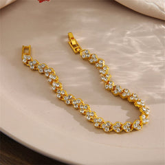 Cubic Zirconia & 18K Gold-Plated Heart Chain Bracelet