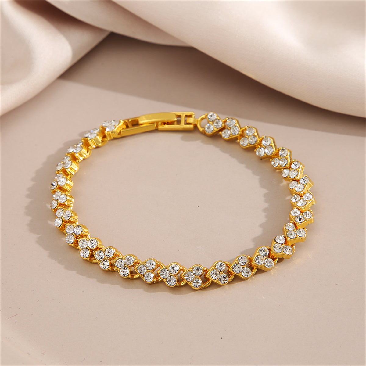 Cubic Zirconia & 18K Gold-Plated Heart Chain Bracelet