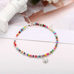 Red & Silver-Plated Shell Charm Anklet