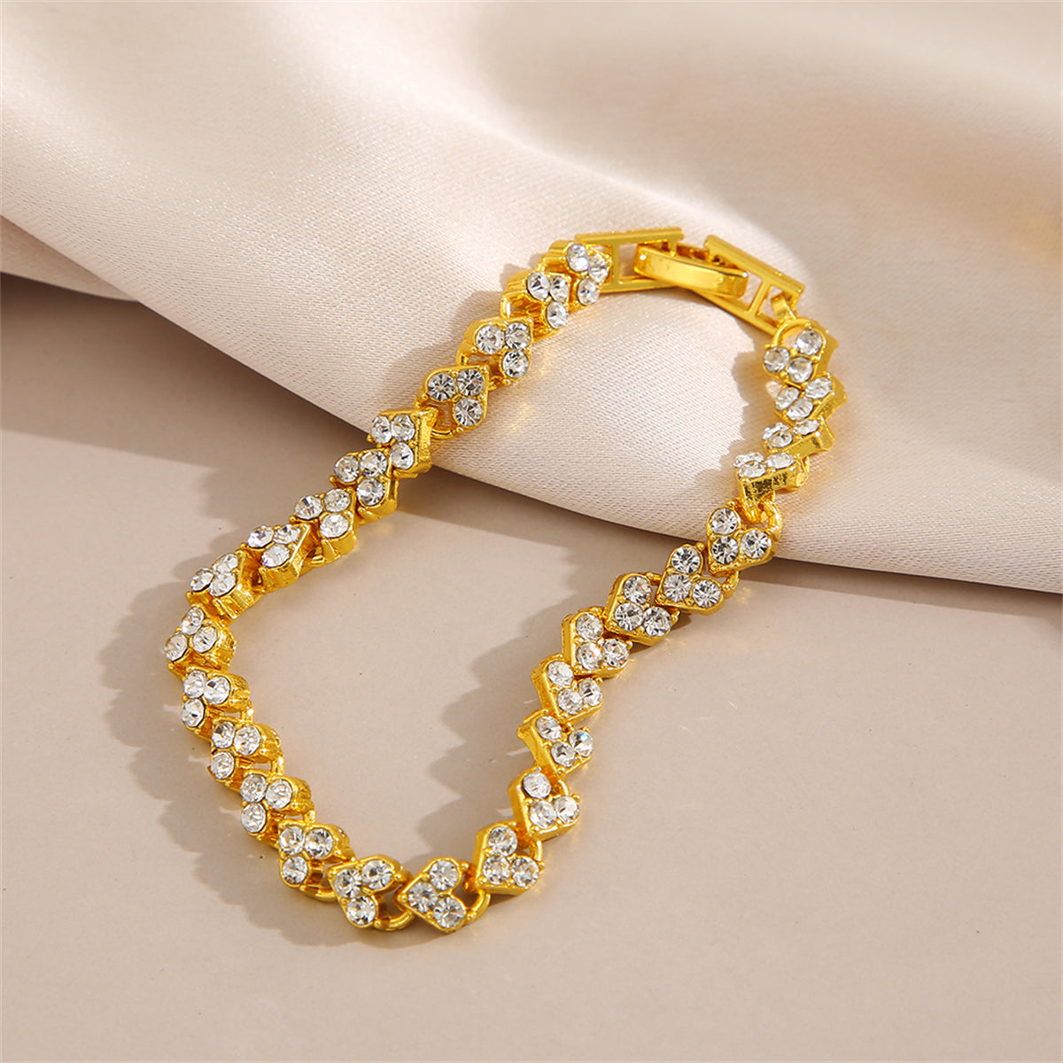 Cubic Zirconia & 18K Gold-Plated Heart Chain Bracelet