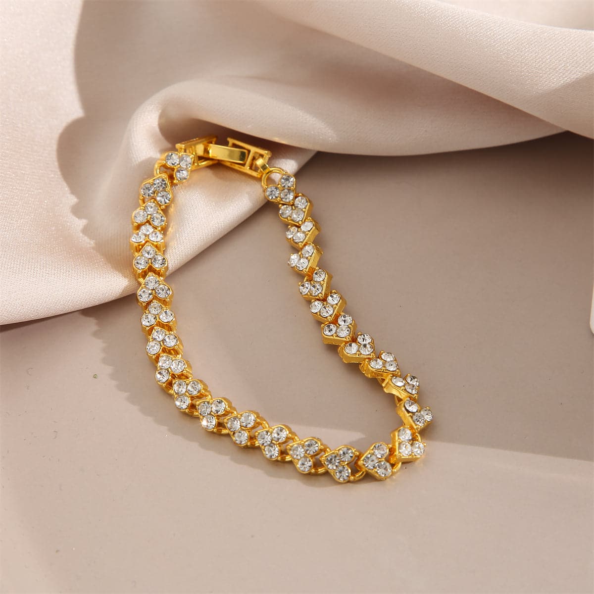 Cubic Zirconia & 18K Gold-Plated Heart Chain Bracelet