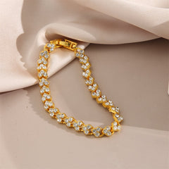 Cubic Zirconia & 18K Gold-Plated Heart Chain Bracelet