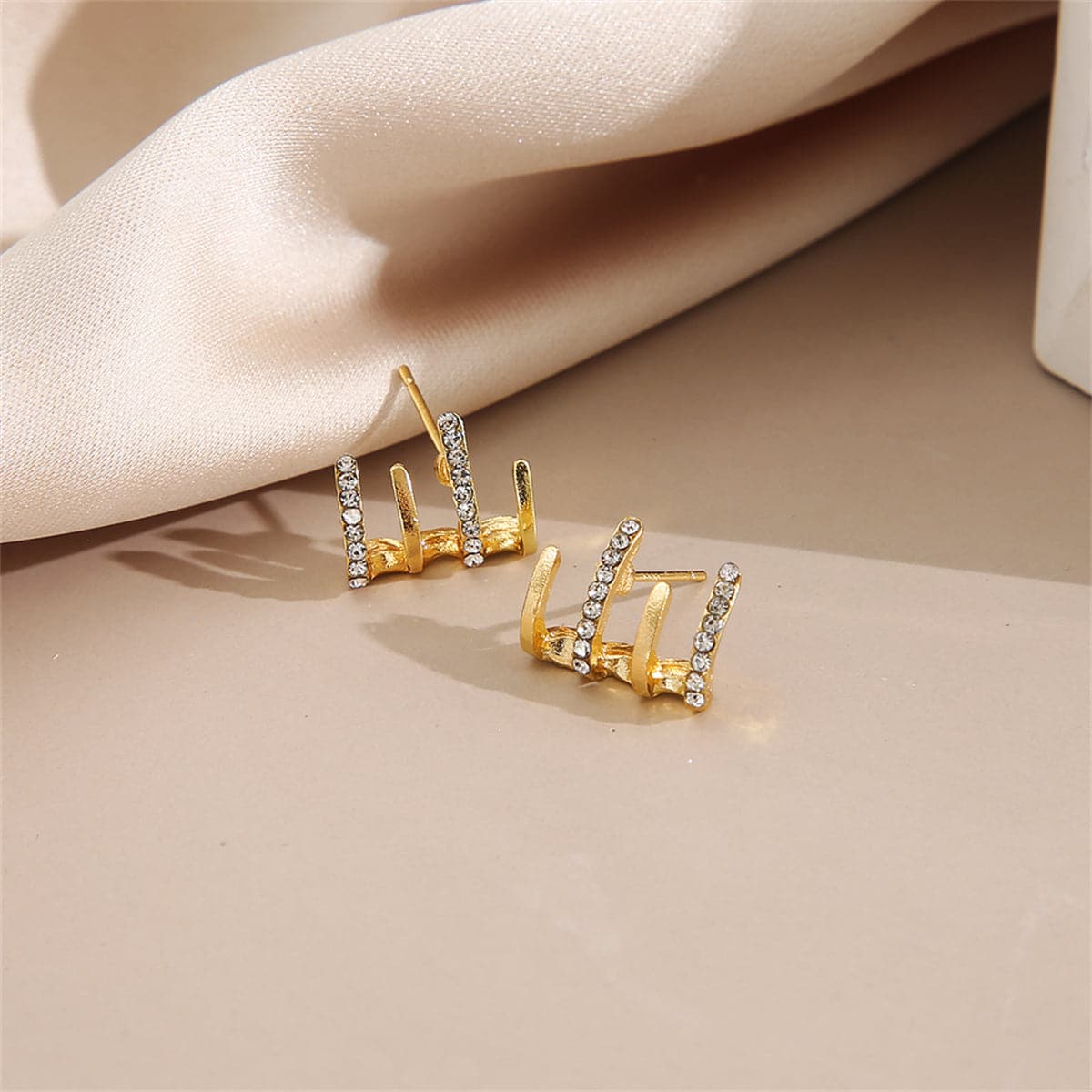 Cubic Zirconia and 18K Gold-Plated Rake Stud Earrings, gold stud earrings for women, elegant gift for her, side view