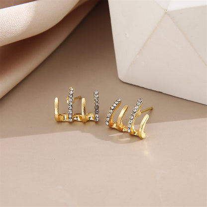 Cubic Zirconia and 18K Gold-Plated Rake Stud Earrings, gold stud earrings for women, elegant gift for her, styled look