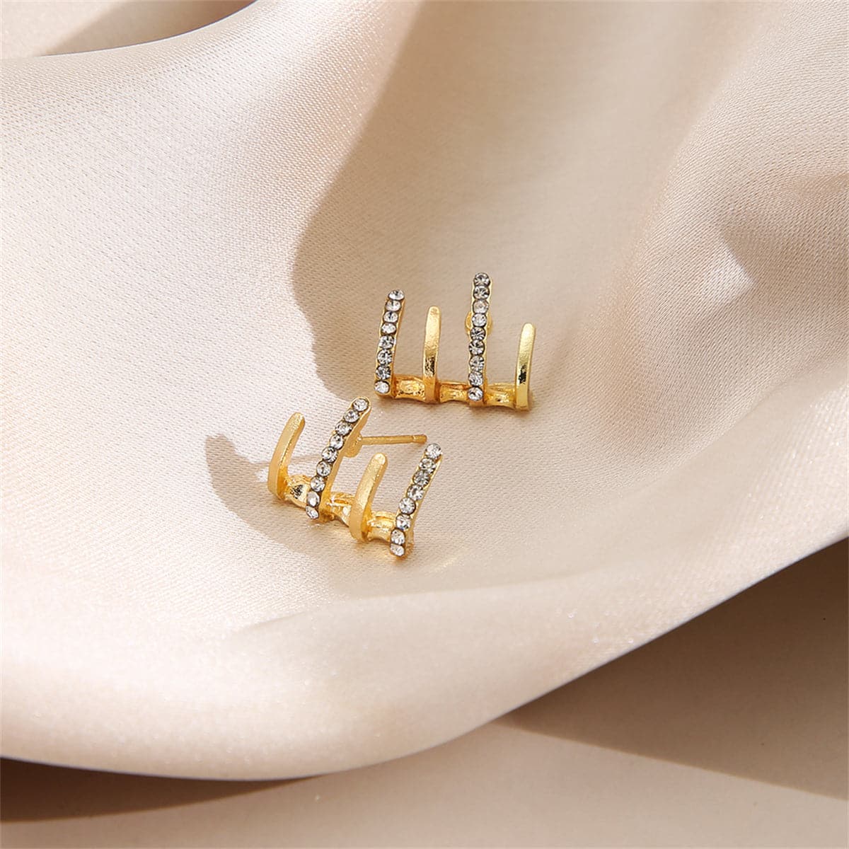 Cubic Zirconia and 18K Gold-Plated Rake Stud Earrings, gold stud earrings for women, elegant gift for her, front view