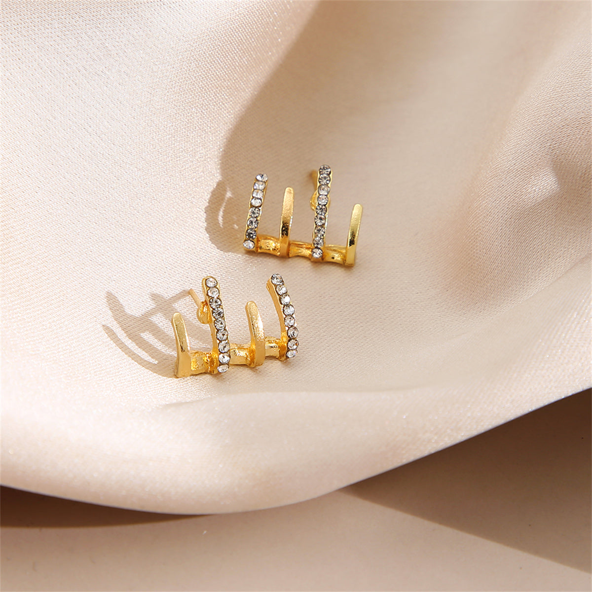 Cubic Zirconia and 18K Gold-Plated Rake Stud Earrings, gold stud earrings for women, elegant gift for her, lifestyle look