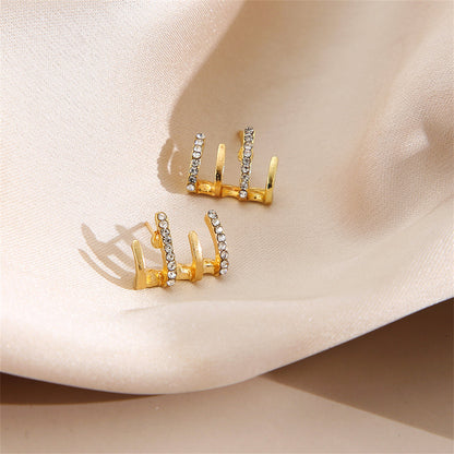 Cubic Zirconia and 18K Gold-Plated Rake Stud Earrings, gold stud earrings for women, elegant gift for her, lifestyle look