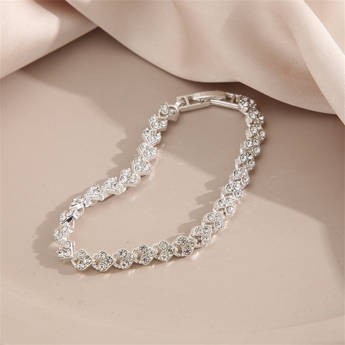 Cubic Zirconia & Silver-Plated Heart Chain Bracelet