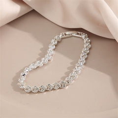 Cubic Zirconia & Silver-Plated Heart Chain Bracelet