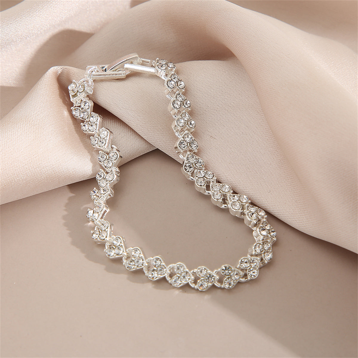 Cubic Zirconia & Silver-Plated Heart Chain Bracelet