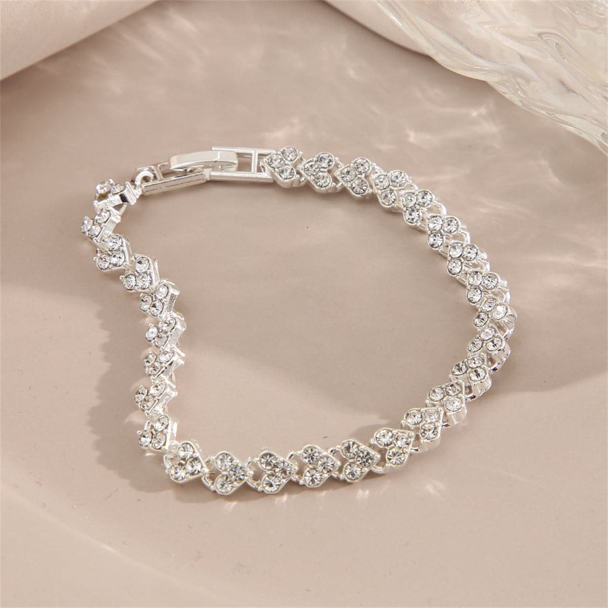 Cubic Zirconia & Silver-Plated Heart Chain Bracelet