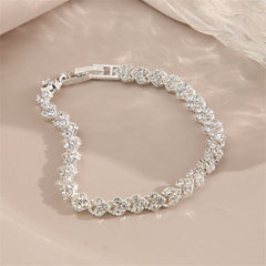 Cubic Zirconia & Silver-Plated Heart Chain Bracelet