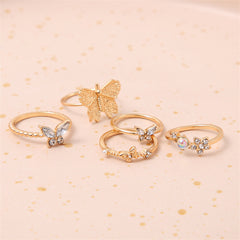 Pearl & Cubic Zirconia 18K Gold-Plated Moonstone-Accent Butterfly Ring Set