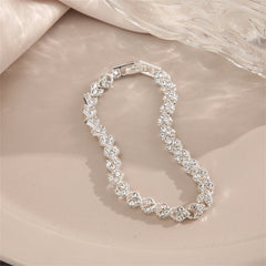 Cubic Zirconia & Silver-Plated Heart Chain Bracelet