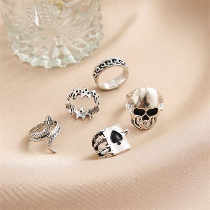 Silver-Plated Oxidized Skull Ring Set, jewelry gift sets for women, elegant gift for her, styled look