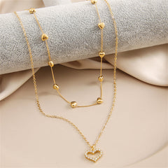 Cubic Zirconia & 18K Gold-Plated Heart Pendant Layered Necklace