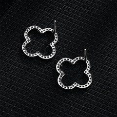 Cubic Zirconia & Silver-Plated Clover Stud Earrings