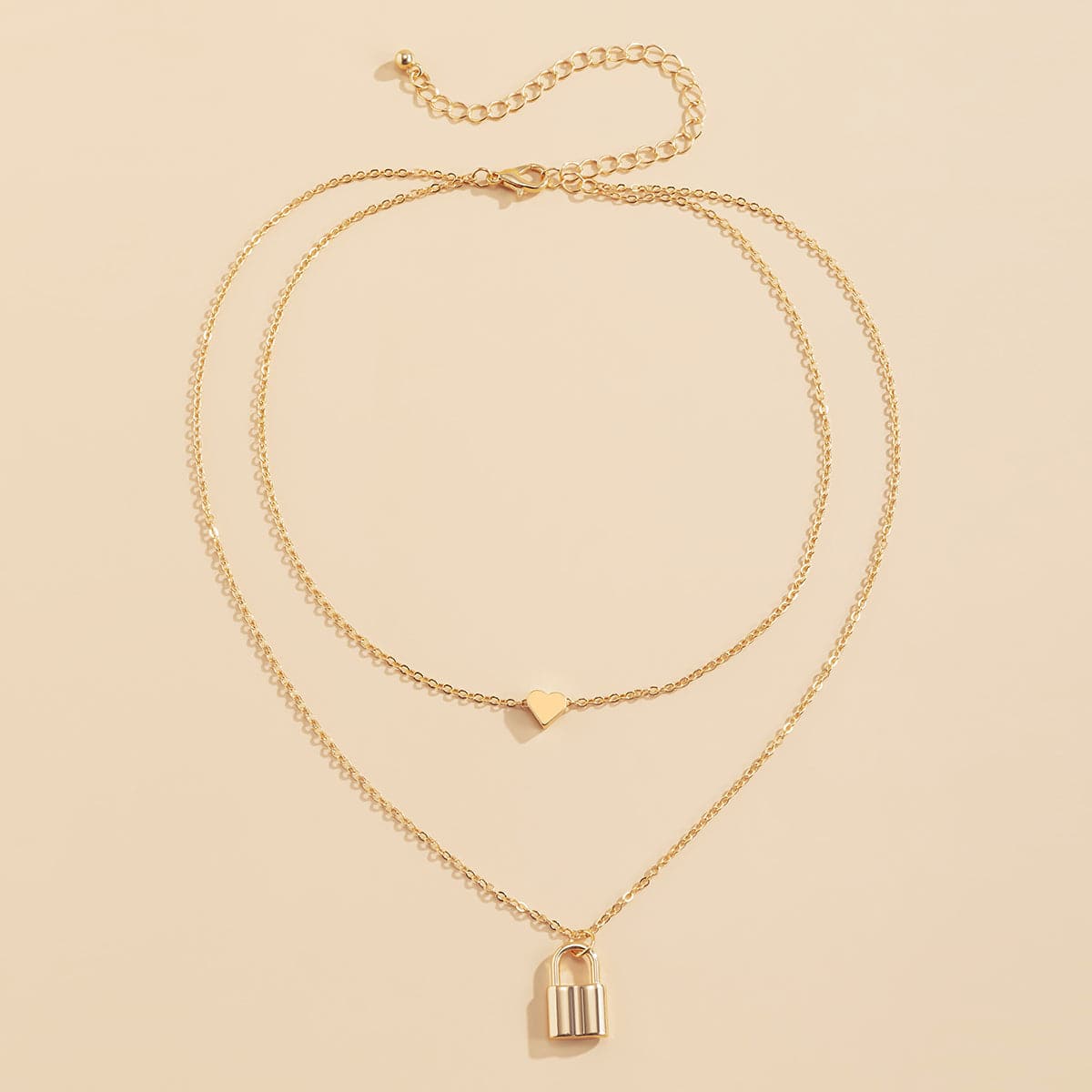 18K Gold-Plated Heart & Lock Layered Pendant Necklace