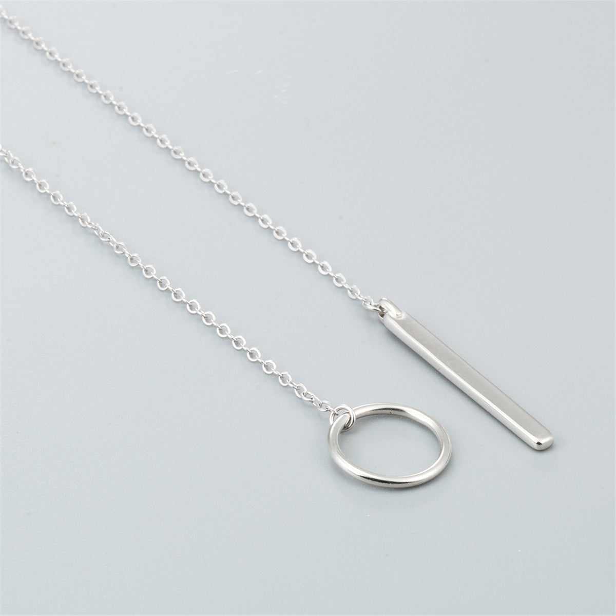 Sterling Silver Lariat Necklace, silver pendant necklace for women, everyday style, detail close-up