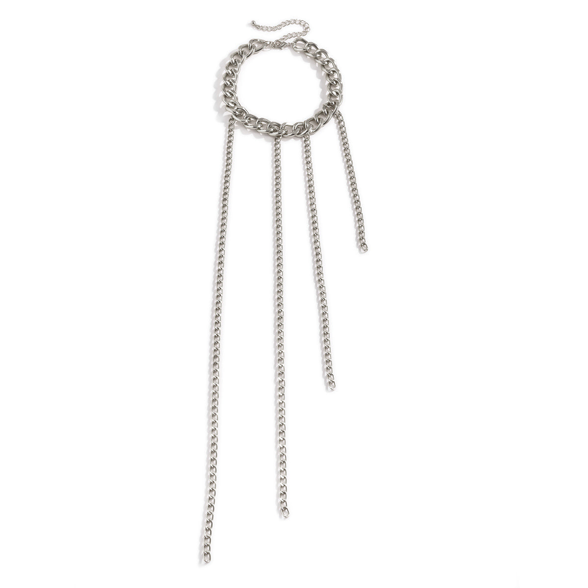 Silver-Plated Curb Chain Waterfall Tassel Choker Necklace