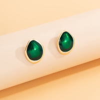 Green Enamel & 18k Gold-Plated Abstract Oval Stud Earrings
