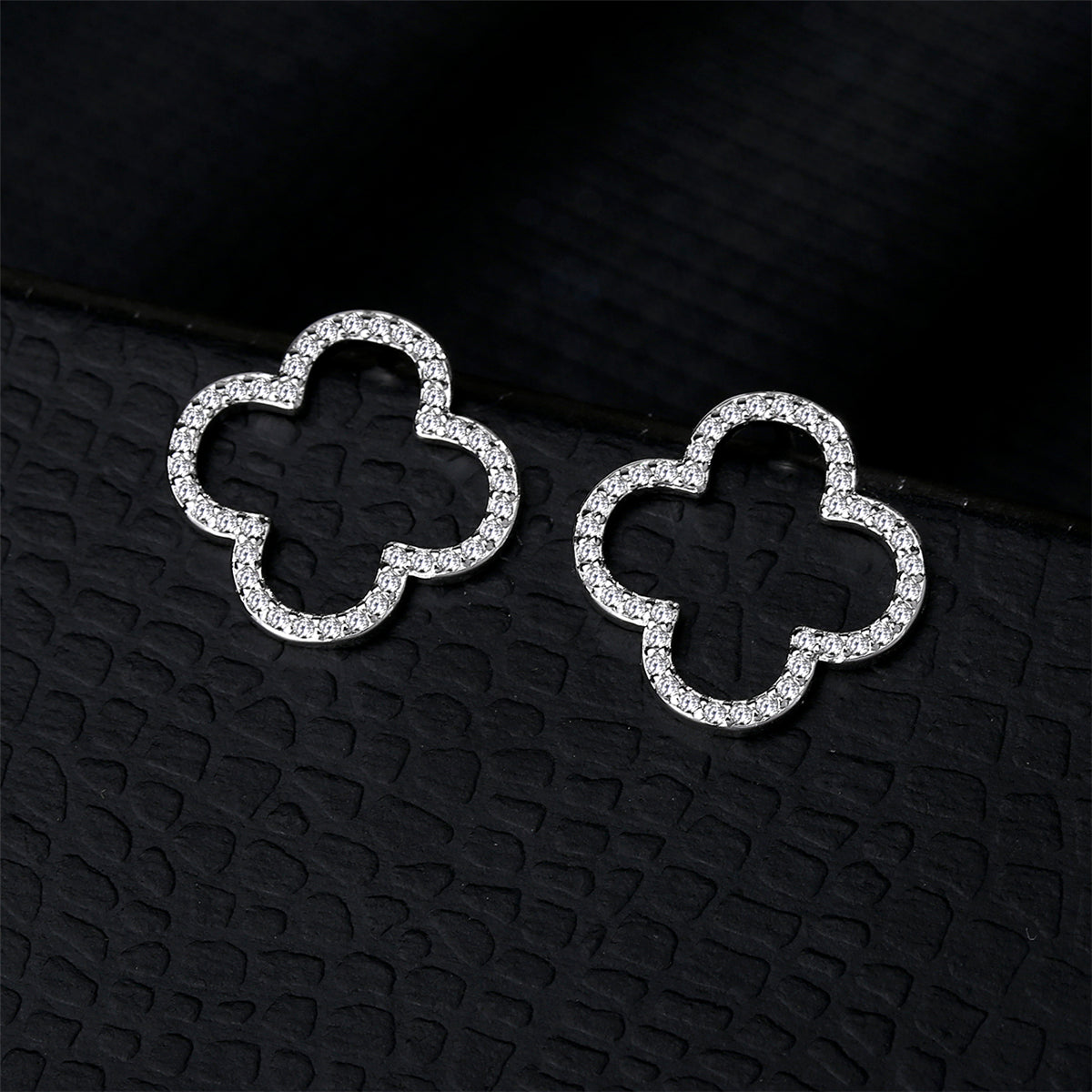 Cubic Zirconia & Silver-Plated Clover Stud Earrings