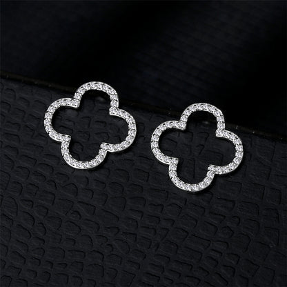 Cubic Zirconia and Silver-Plated Clover Stud Earrings, silver stud earrings for women, everyday style, lifestyle look