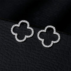 Cubic Zirconia & Silver-Plated Clover Stud Earrings