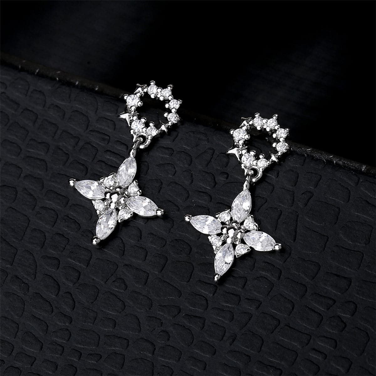 Cubic Zirconia & Crystal Silver-Plated Clover Marquise Drop Earrings