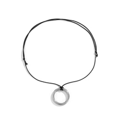 Black Yarn & Silver-Plated Circle Pendant Necklace