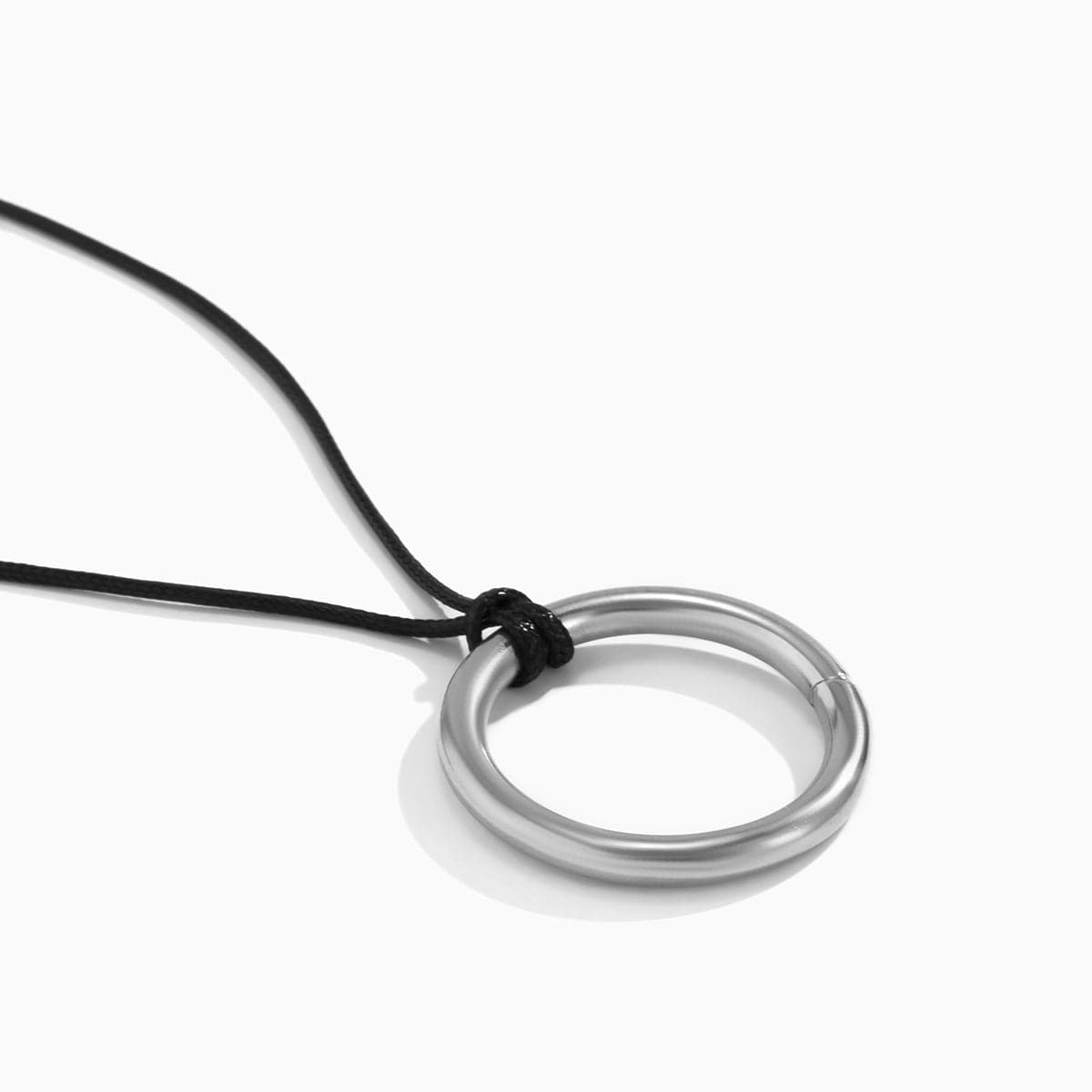 Black Yarn and Silver-Plated Circle Pendant Necklace, silver pendant necklace for women, vintage-inspired design, styled look