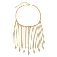 18K Gold-Plated Rhombus Tassel Bib Necklace
