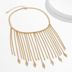 18K Gold-Plated Rhombus Tassel Bib Necklace