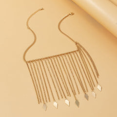 18K Gold-Plated Rhombus Tassel Bib Necklace