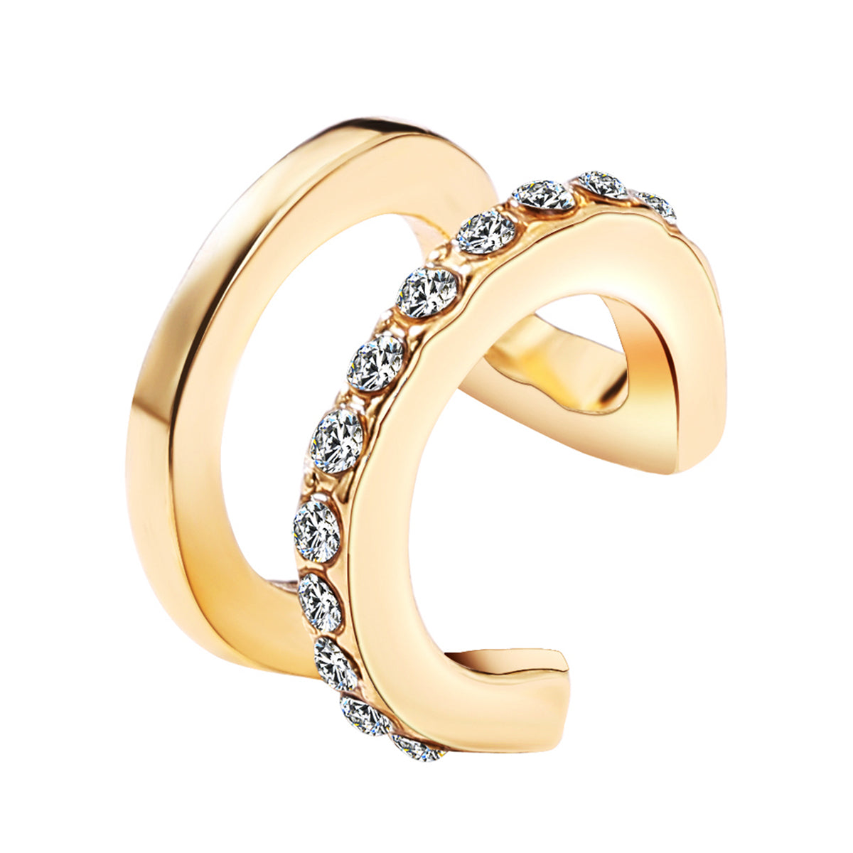 Cubic Zirconia and 18K Gold-Plated Clip-On Ear Cuff, gold stud earrings for women, elegant gift for her, front view