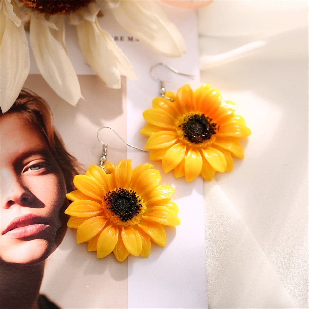 Yellow Sunflower Drop Earrings