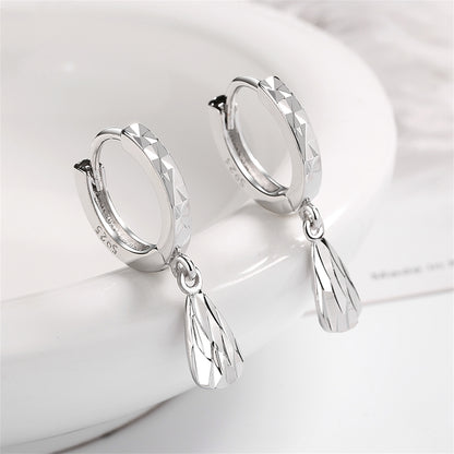 Silver-Plated Drop Huggie Earring, silver huggie earrings, elegant gift for her, front view