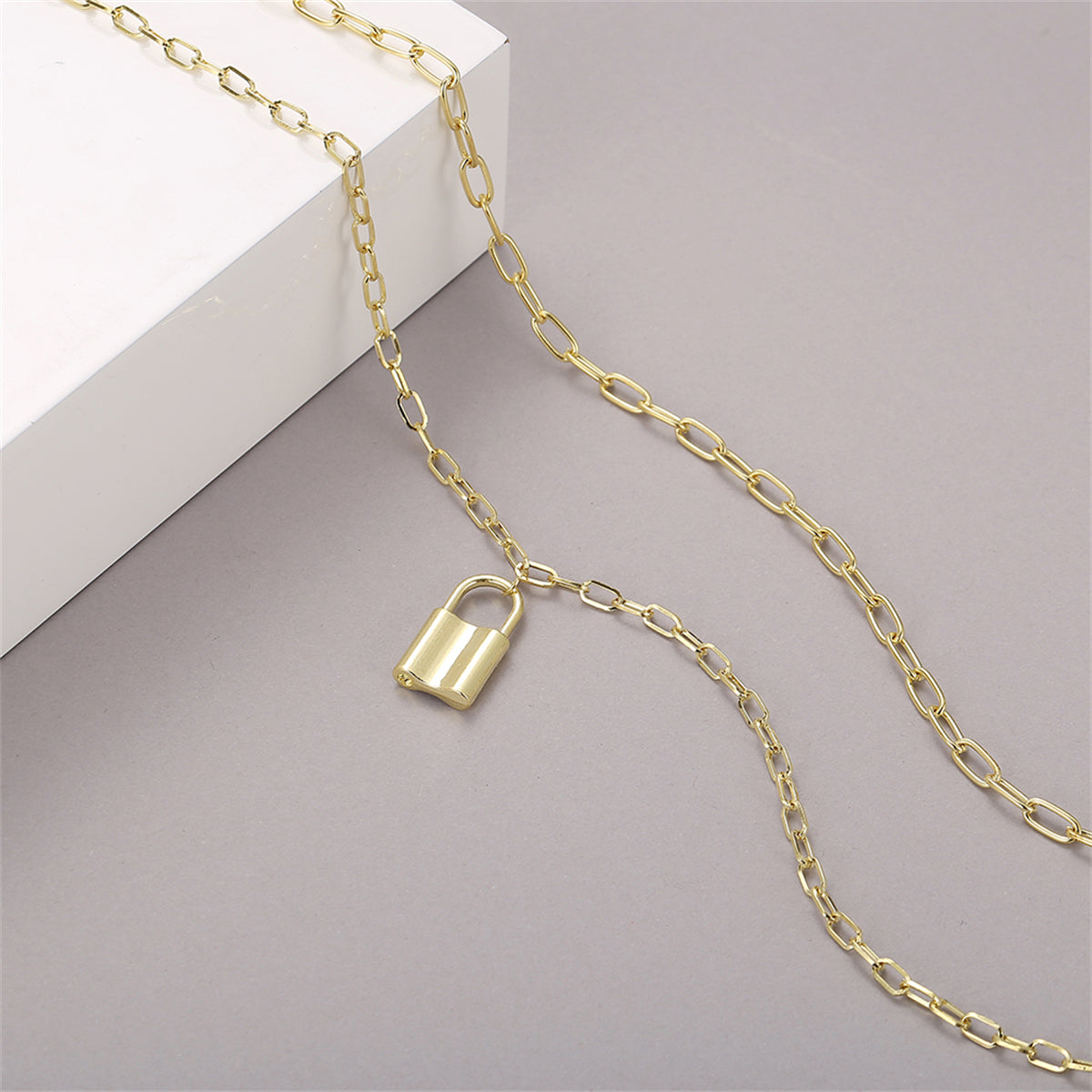 18K Gold-Plated Lock Layered Pendant Necklace