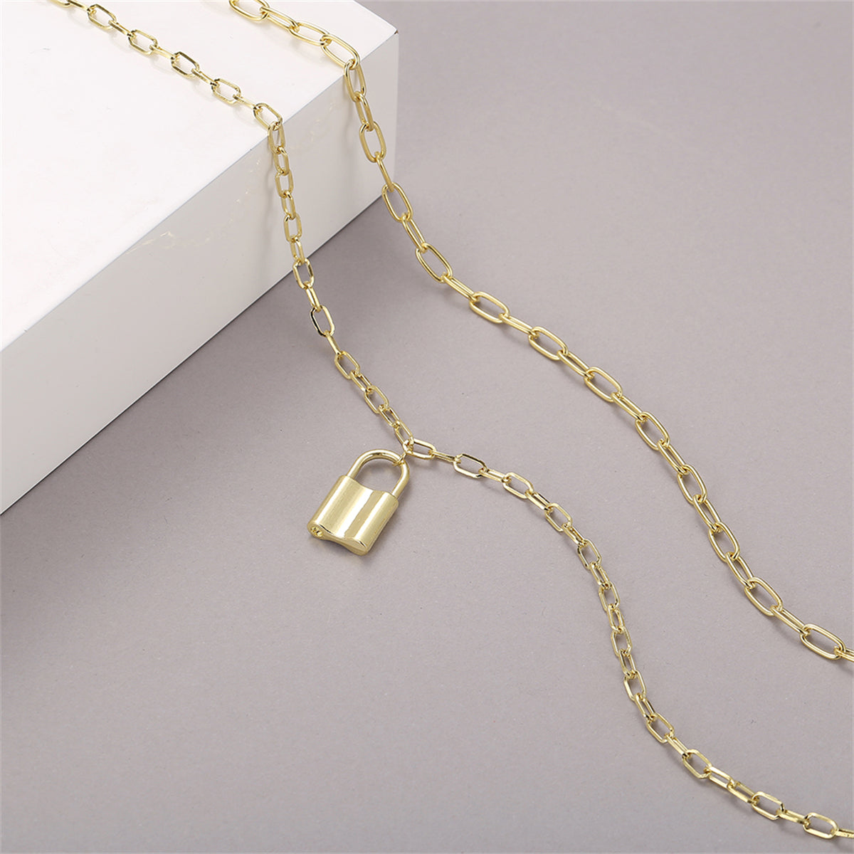 18K Gold-Plated Lock Layered Pendant Necklace