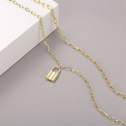 18K Gold-Plated Lock Layered Pendant Necklace