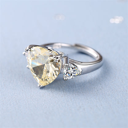 Cubic Zirconia and Crystal Silver-Plated Heart Ring, silver statement rings for women, detail close-up