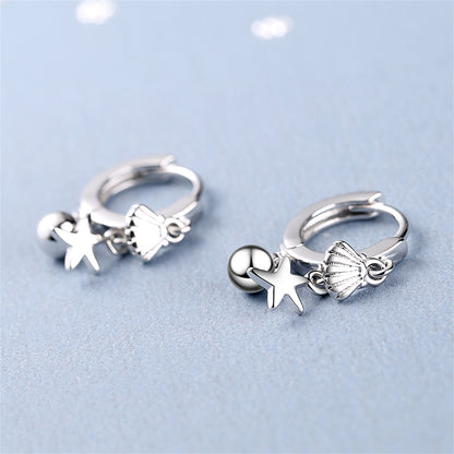 Silver-Plated Starfish Shell Charm Huggie Earring, silver huggie earrings, vintage-inspired design, side view
