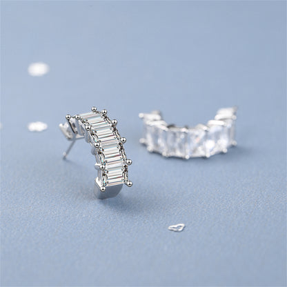 Crystal and Silver-Plated Huggie Earrings, silver huggie earrings, everyday style, detail close-up