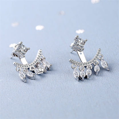 Cubic Zirconia and Silver-Plated Ear Jacket, silver drop earrings for women, vintage-inspired design, detail close-up