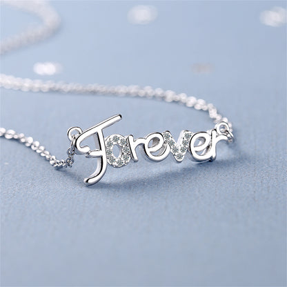 Cubic Zirconia and Silver-Plated 'Forever' Pendant Necklace, silver pendant necklace for women, everyday style, side view