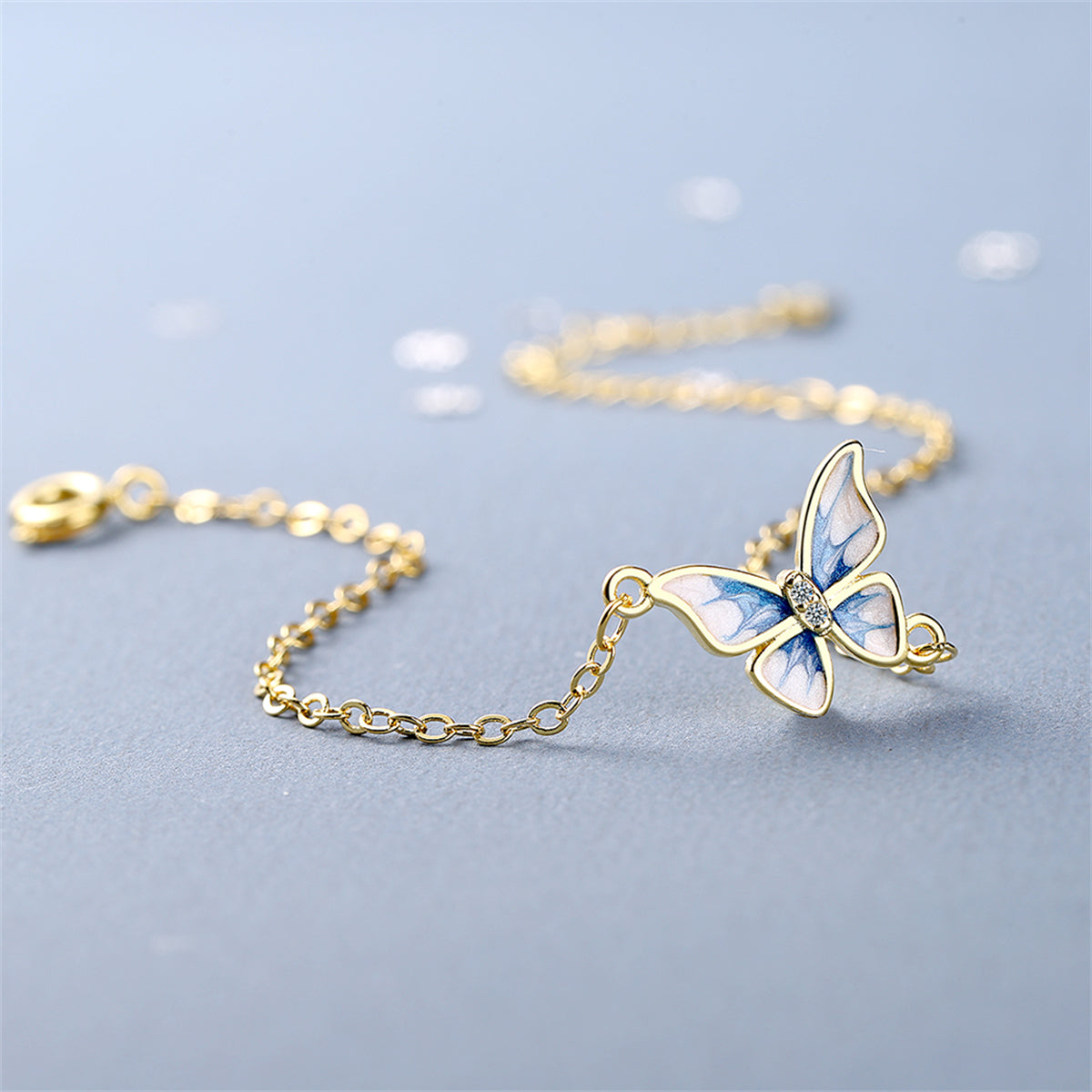 Cubic Zirconia and Enamel 18K Gold-Plated Butterfly Charm Bracelet, gold bracelet for women, styled look