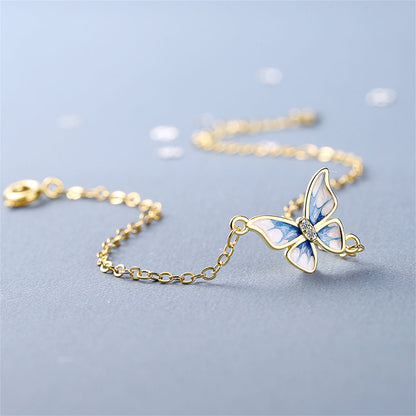 Cubic Zirconia and Enamel 18K Gold-Plated Butterfly Charm Bracelet, gold bracelet for women, styled look