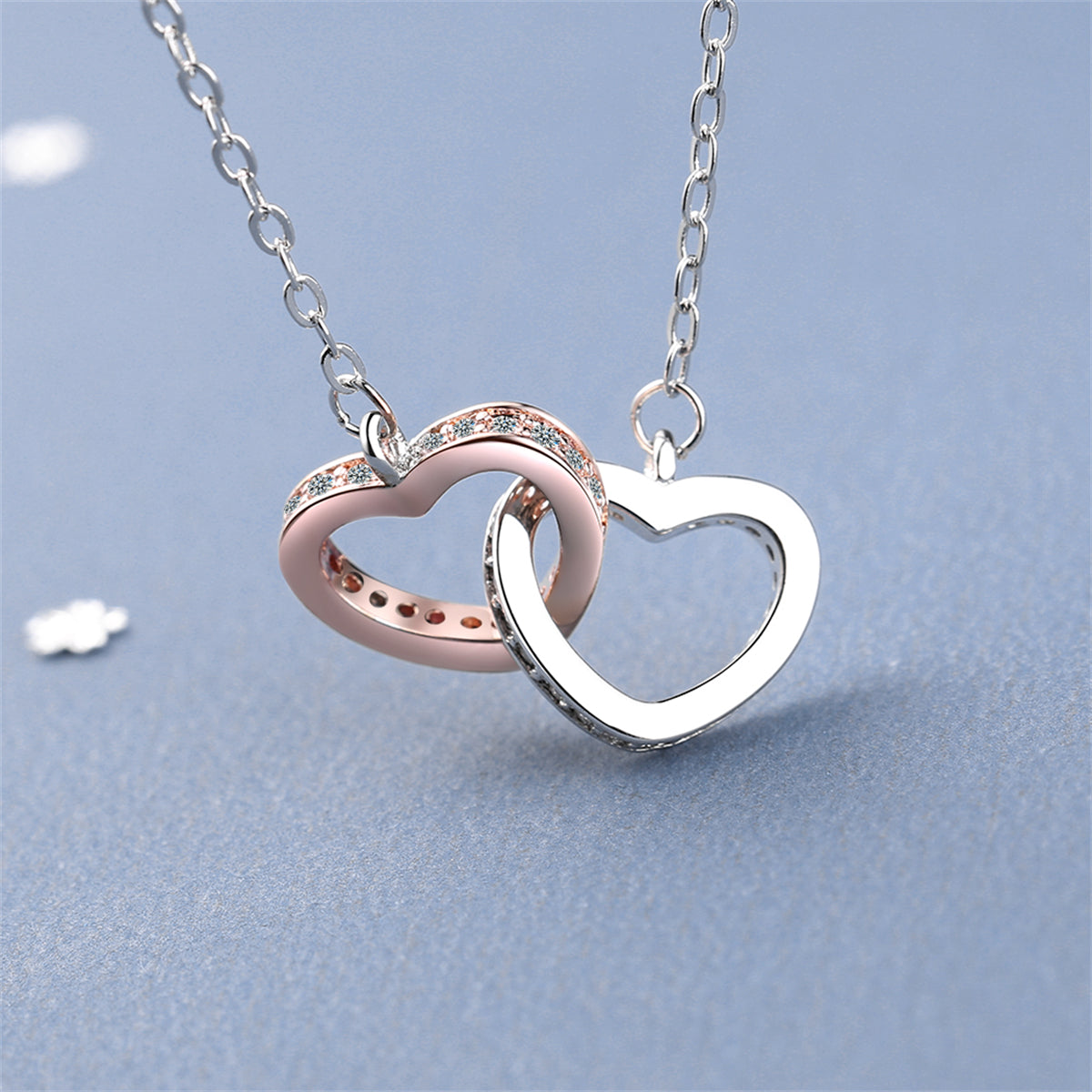 Cubic Zirconia and Two Tone Interlocked Heart Pendant Necklace, pendant necklace for women, detail close-up