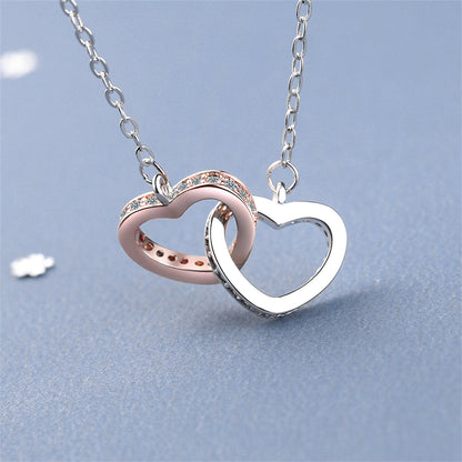 Cubic Zirconia and Two Tone Interlocked Heart Pendant Necklace, pendant necklace for women, detail close-up