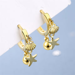 18K Gold-Plated Starfish Shell Charm Huggie Earring